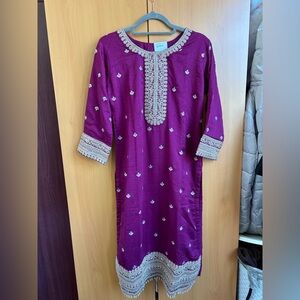 Purple Embroidered Kids Dress